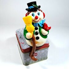Christmas Snowman Ornament Green Holly Cardinal Broom Vintage Tchotchke Figurine picture