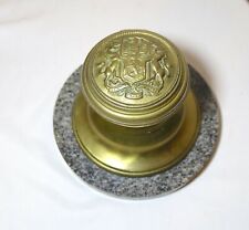LARGE antique British coat of arms gilt bronze brass marble writing desk inkwell picture