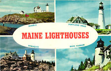 Maine Lighthouses - Nubble, Pemaquid, Portland Head, Bass Harbor Postcard picture