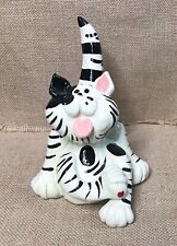 Kitsch Exhart Black White Striped Tabby Cat with Bobble Tail Silly Kitty AS IS picture
