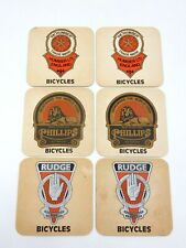 VINTAGE SET OF 6 ENGLISH RUDGE, PHILLIPS AND HUMBER BICYCLE DRINK COASTERS picture