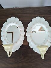 Set of 2 - 1980's Burwood White Plastic Hobnail Mirrored Scones Candle Holders picture