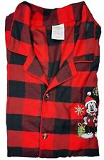 Disney Parks Men's Red/Black Plaid Flannel Christmas Mickey Mouse Pajama Top; XL picture