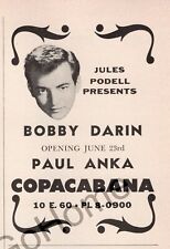 Bobby Darin & Paul Anka at the Copacabana NYC Print Ad 1960 picture