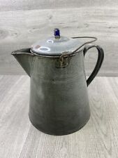 Vintage Gray Graniteware Enamelware Large Cowboy Coffee Pot Camp Handle Mottled picture