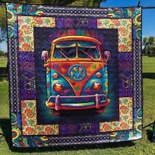 Bus Hippie Art Quilt Blanket picture