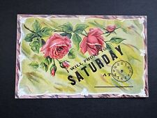 Postcard Embossed Card Roses and Clock “I Will Phone You Saturday No Time  R92 picture