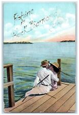 1911 Fishing In Black Diamond CA DPO 1868-1911 Couple Kissing Romance Postcard picture
