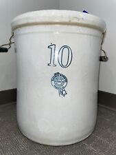10 Gallon Antique Crock Vintage Blue Ribbon Buckeye Pottery Co 45 lbs Stonewear picture