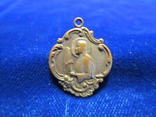 St Philomena Medal Art Nouveau Style Silvertone Over Brass Heavy Patina 7/8