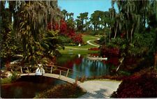 Postcard FL Tropical Cypress Gardens Boat Bridge shores of Lake Eloise, Florida picture