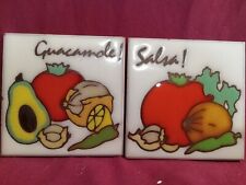 Masterworks Hand Crafted Set of 2 Ceramic Tile Trivets Salsa and Guacamole 6 ×6 picture
