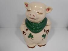 Vintage Shawnee Shamrock Smiley Pig Cookie Jar Green Bandanna USA picture