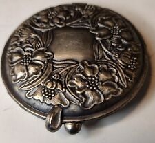 Ornate Ladys Compact Mirror Pewter Clam Shell Clasp 2.875 in Granny Core picture