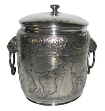 Antique Vtg Victorian REED & BARTON Silver Plate Biscuit Jar WEDDING SCENE Lions picture
