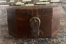 Vintage Wooden Storage  Box With Buckle  Snap Closure. Estate Find picture
