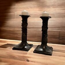 Candle Holders , Brass / Antique , Georgian Style Square Base Candlesticks picture
