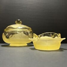 1980s Viking Candy Dish & Ashtray Set - Yellow Satin Cabbage Leaf picture