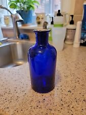 Antique c1920s Cobalt Blue Glass Medicine Bottle  Deep Blue Round picture