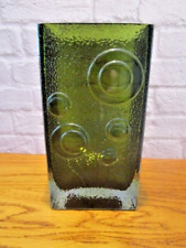 RIIHIMAKI NANNY STILL ART GLASS KOMETTI VASE OLIVE GREEN C1967 FINLAND MCM picture