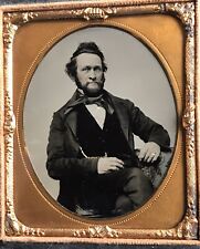 SUPER 1/6 PLATE AMBROTYPE - A STRONG & BOLD GENTLEMAN - IN VERY NICE FULL CASE picture
