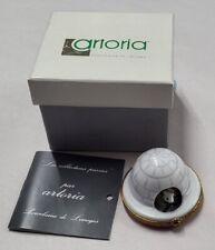 Hand Painted Limoges Trinket Polar Bear In Igloo Signed Artoria Santa Hat & Box picture