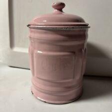 VINTAGE PINK ENAMELWARE CANISTER CAFE-COFFEE 7” Tall picture