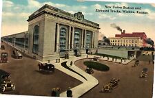 New Union Station and Elevated Tracks Wichita Kansas Divided Postcard c1913 picture