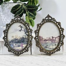 Lot Of 2 Vintage Fabrique Beautiful Italian Brass Framed Pics picture