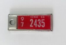 1966 IOWA DAV Keychain License Plate Tag 97 2435 IA US Disabled Veterans Red Fob picture