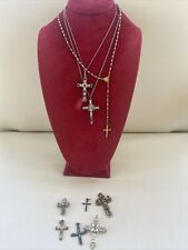 Vintage Lot 9 Cross Pendants Rosary Crucifix Necklace Catholic  Rhinestones picture