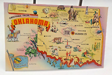 1960 Pictorial Tourist Landmark Map Greetings From Oklahoma Postcard Sooner St picture