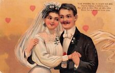 Newly Weds Wedding Valentines Day Romance Love Hearts Victorian Vtg Postcard D8 picture