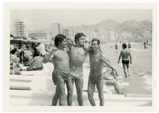 Three Men Pose in Bathing Suits on Beach Vintage Photo Swimsuit Swimming Guys 72 picture