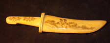 Chinese Ladys in Black Etched Buffalo Bone Dagger Knife #8 picture