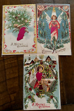 Pretty ~Lot of 3 SILK  ~Angels~Antique Embossed Christmas Postcards~k-84 picture