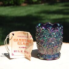 LE Smith Daisy & Button Iridescent Carnival Glass Toothpick Holder  Original Tag picture
