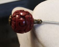 Antique Victorian Carved Cinnabar Hat Pin picture