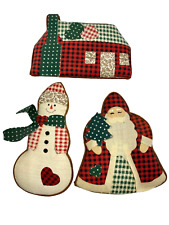 Country Christmas Fabric Magnets Set Santa House Snowman picture
