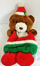 Vtg Santa Bear Christmas Stocking Brown Plush Stuffed Hanging Hook Felt FLAW 18
