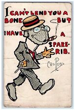 c1910's Anthropomorphic Dog Cigar Smoke Checkered Suit Crolpsbi Antique Postcard picture
