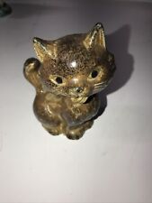 Vintage Cat Figure Brown Painted Ceramic Tongue Out Happy 1975 picture