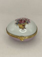 Vintage Castel Limoges Fait Main Egg Trinket Box Floral Pink White picture