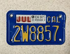 Vintage 70s CALIFORNIA MOTORCYCLE LICENSE PLATE (2W8857) Yellow & Blue 1997 Tag picture