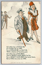 Vintage Postcard Funny Humor Cartoon Pretty Woman Older Man Poem Divided Back picture