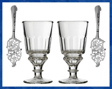 2 French La Rochere Pontarlier Absinthe Glasses & 2 Classic Leaf Spoons Set picture