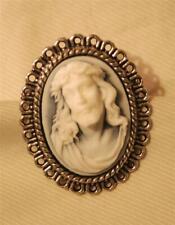 Lovely Small Picot Rim Sculpt Oval Head of Christ Blue & White Cameo Brooch Pin picture