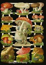 German Embossed Vintage Style Scrap Die Cut - Colorful Mushroom Children  EF7355 picture