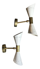 1960 's Italian Sconces in Brass Stilnovo Lamps Ceiling Wall Fixture Light White picture