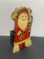 Vtg Rare Wooden Santa Claus St Nick Christmas Card/Letter/Mail/Napkin Holder  picture